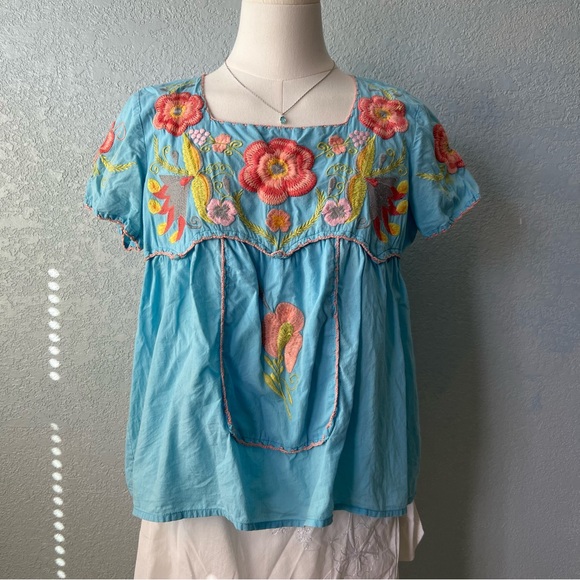 Sister Mary Tops - Vintage Sister Mary Baby Doll Embroidered Floral Boho Top 100% Cotton Size S